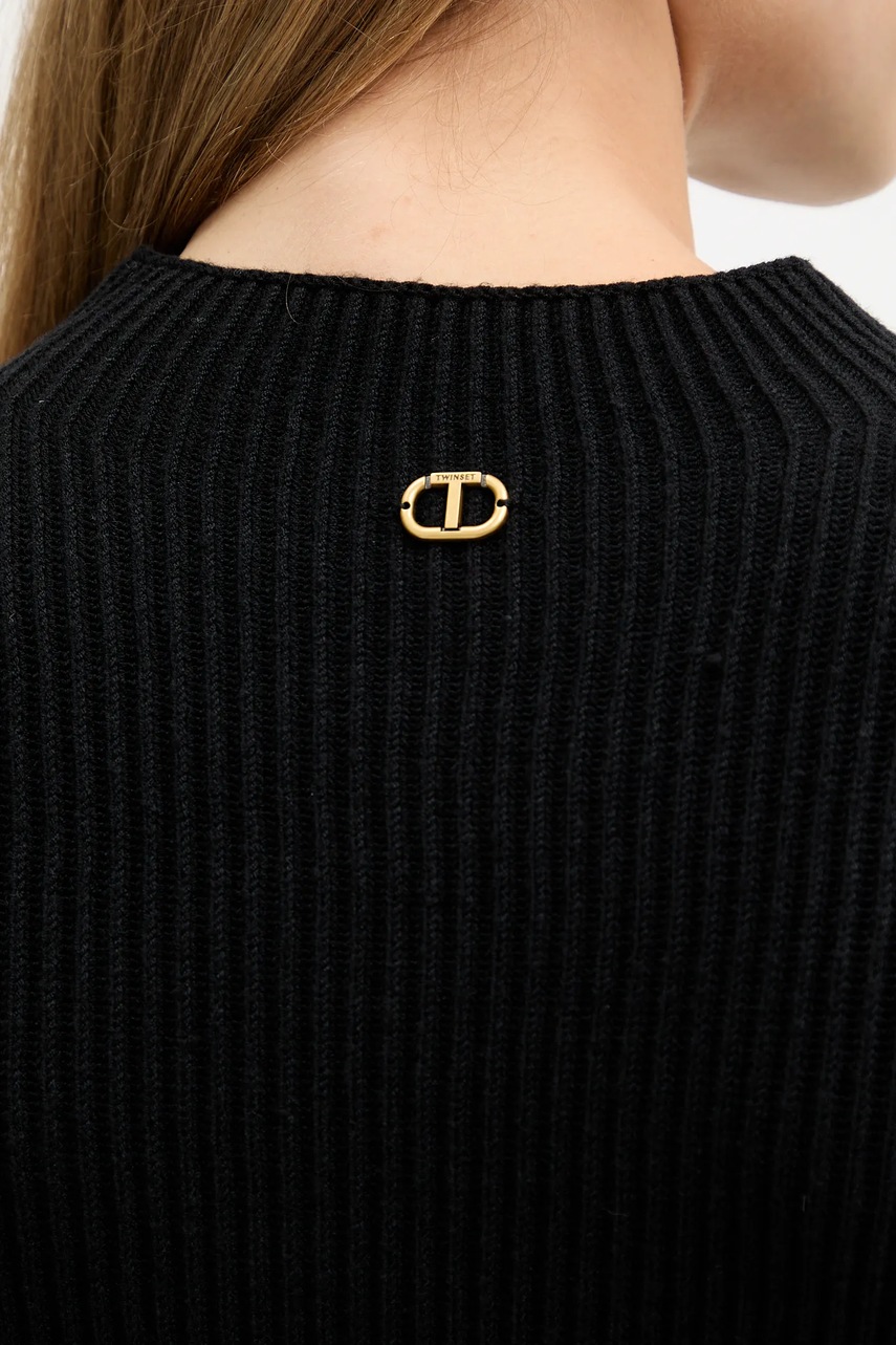 Сукня з додаванням вовни Twinset колір чорний mini розкльошена 252TT3140