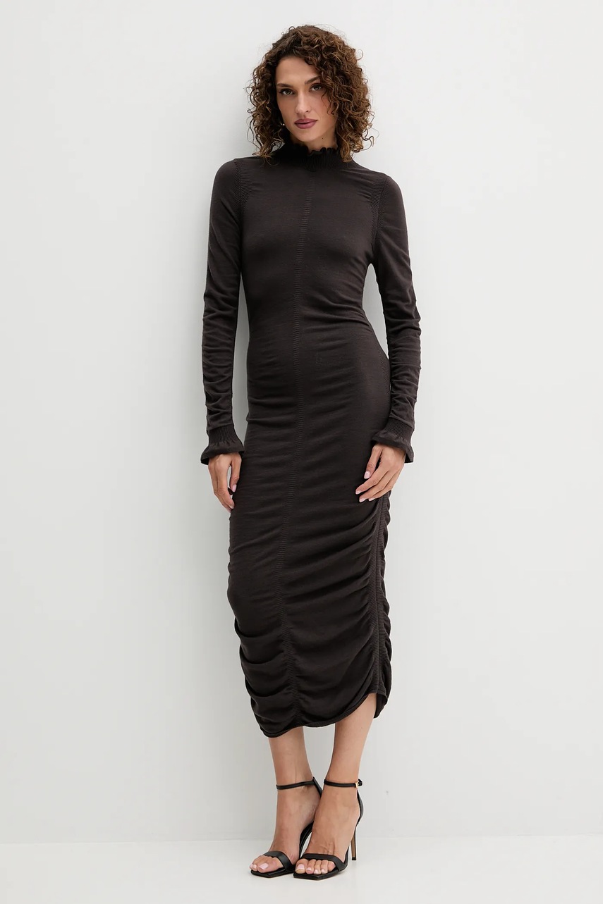 Сукня з додаванням вовни Twinset колір коричневий maxi облягаюча 252TT3152
