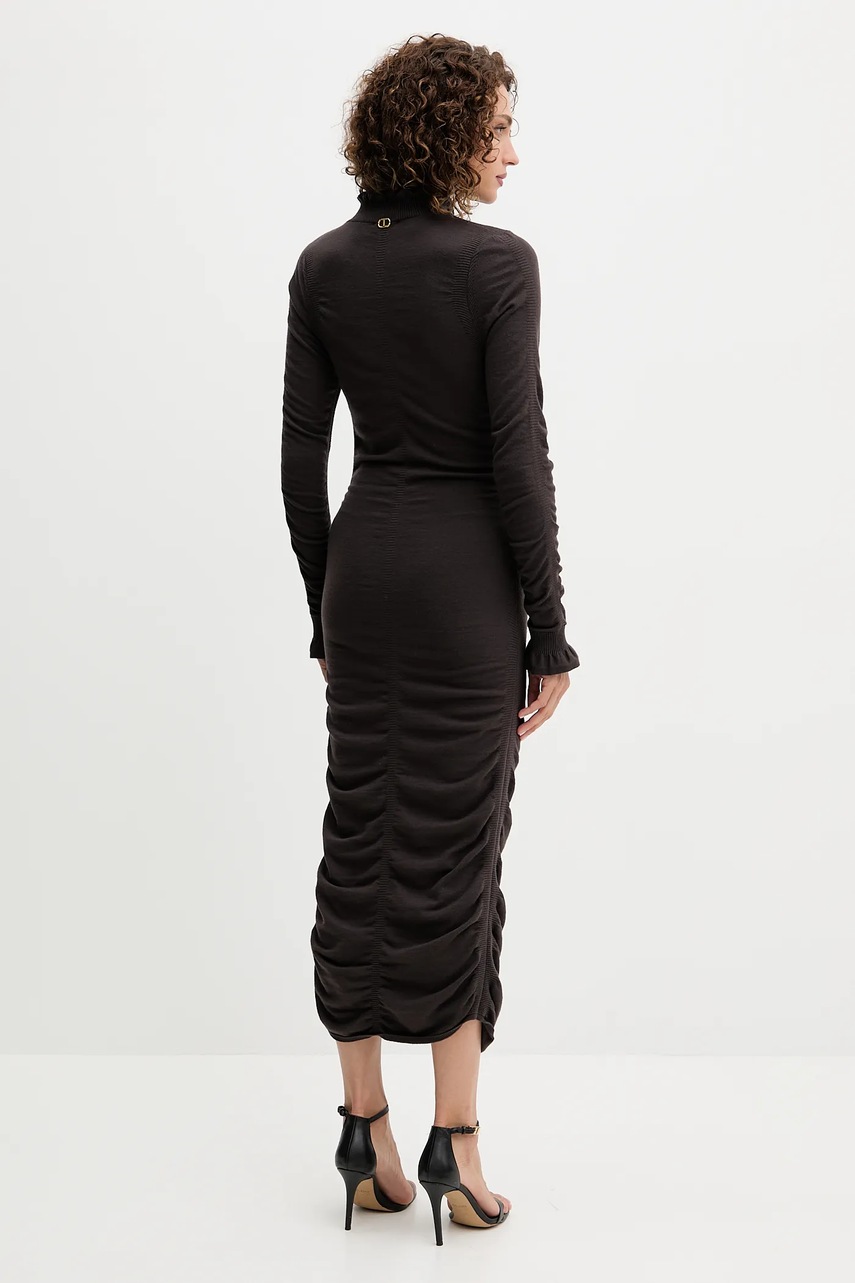 Сукня з додаванням вовни Twinset колір коричневий maxi облягаюча 252TT3152