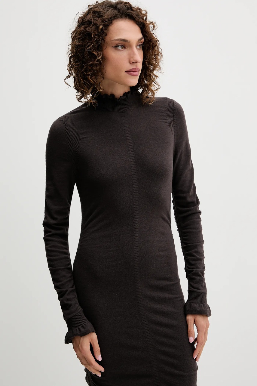 Сукня з додаванням вовни Twinset колір коричневий maxi облягаюча 252TT3152