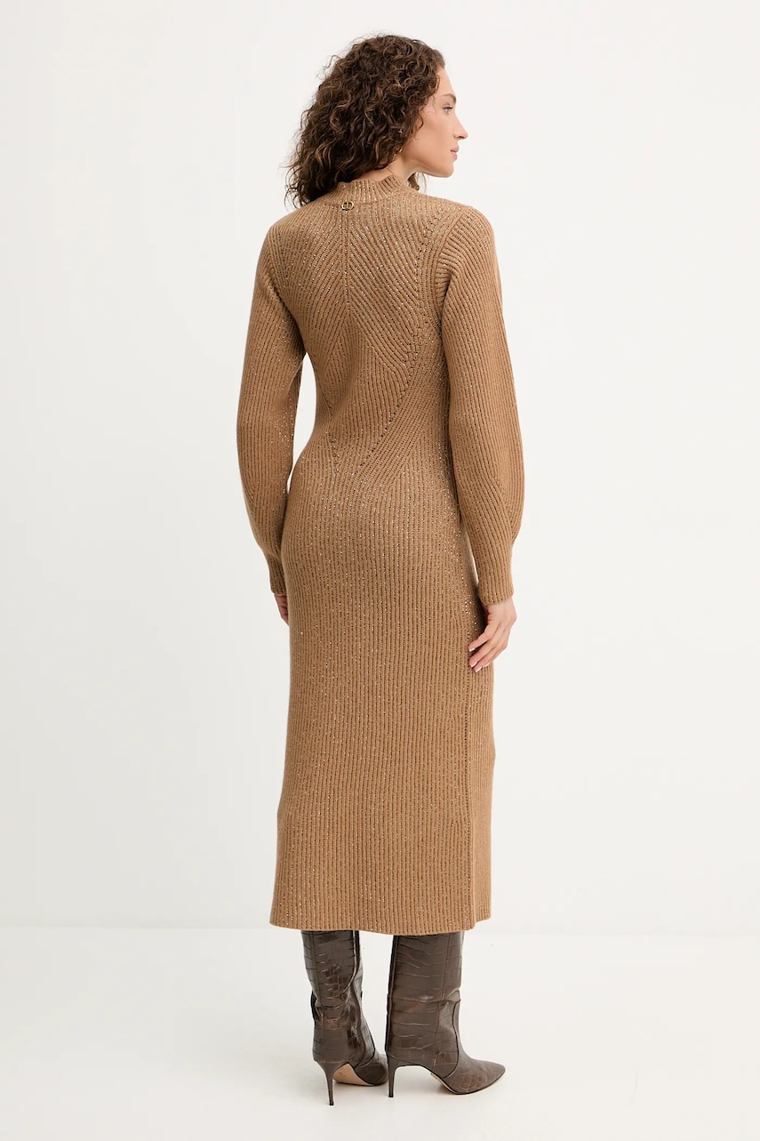 Сукня з вовною Twinset колір коричневий maxi пряма 252TT3460