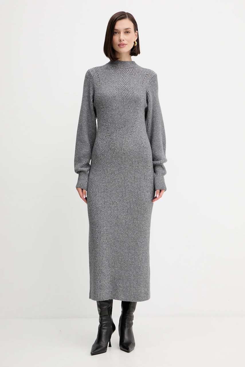 Levně Vlněné šaty Twinset šedá barva, maxi, 252TT3460