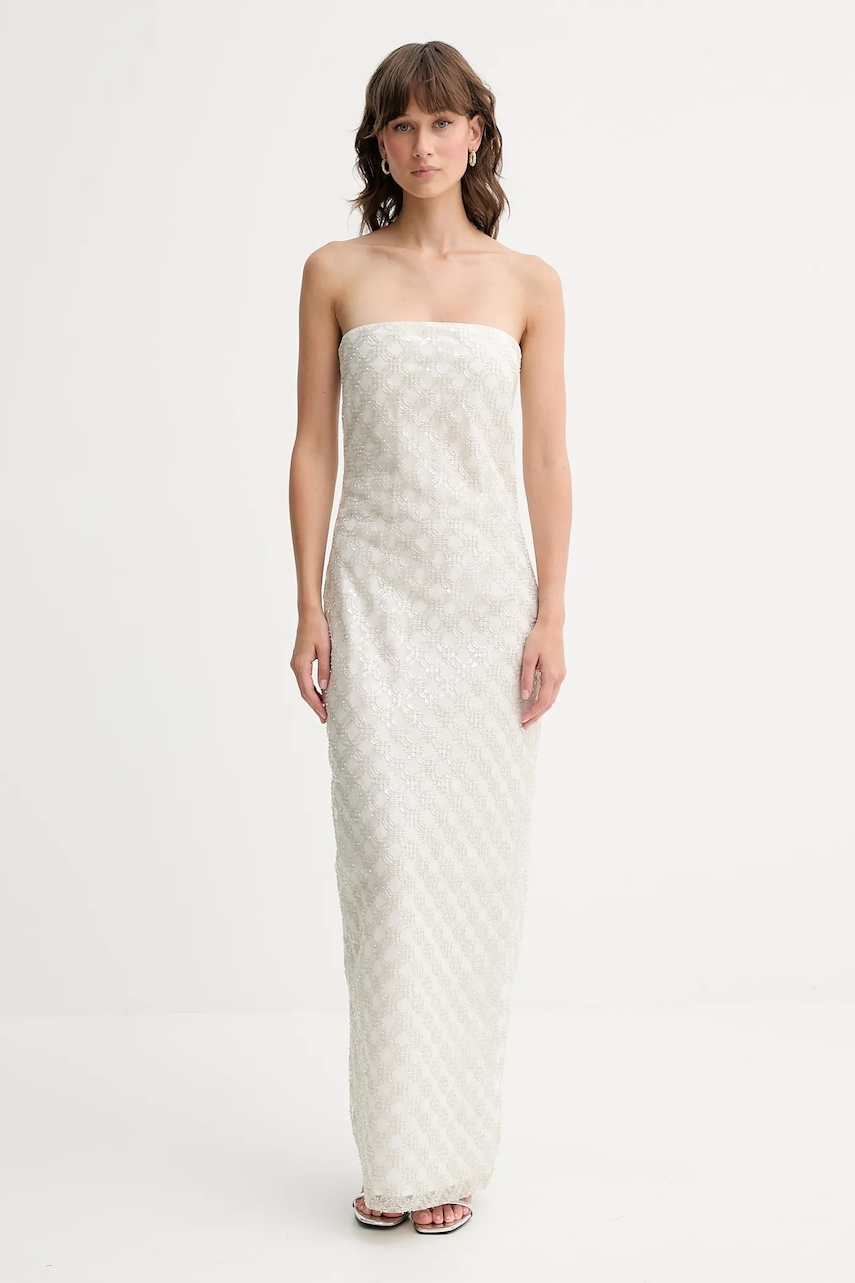 Rotate rochie culoarea bej, maxi,mulată, 114179857