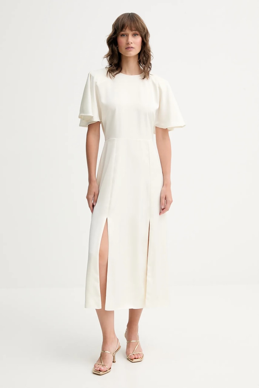 Rotate rochie culoarea bej, midi, evazați, 114661857