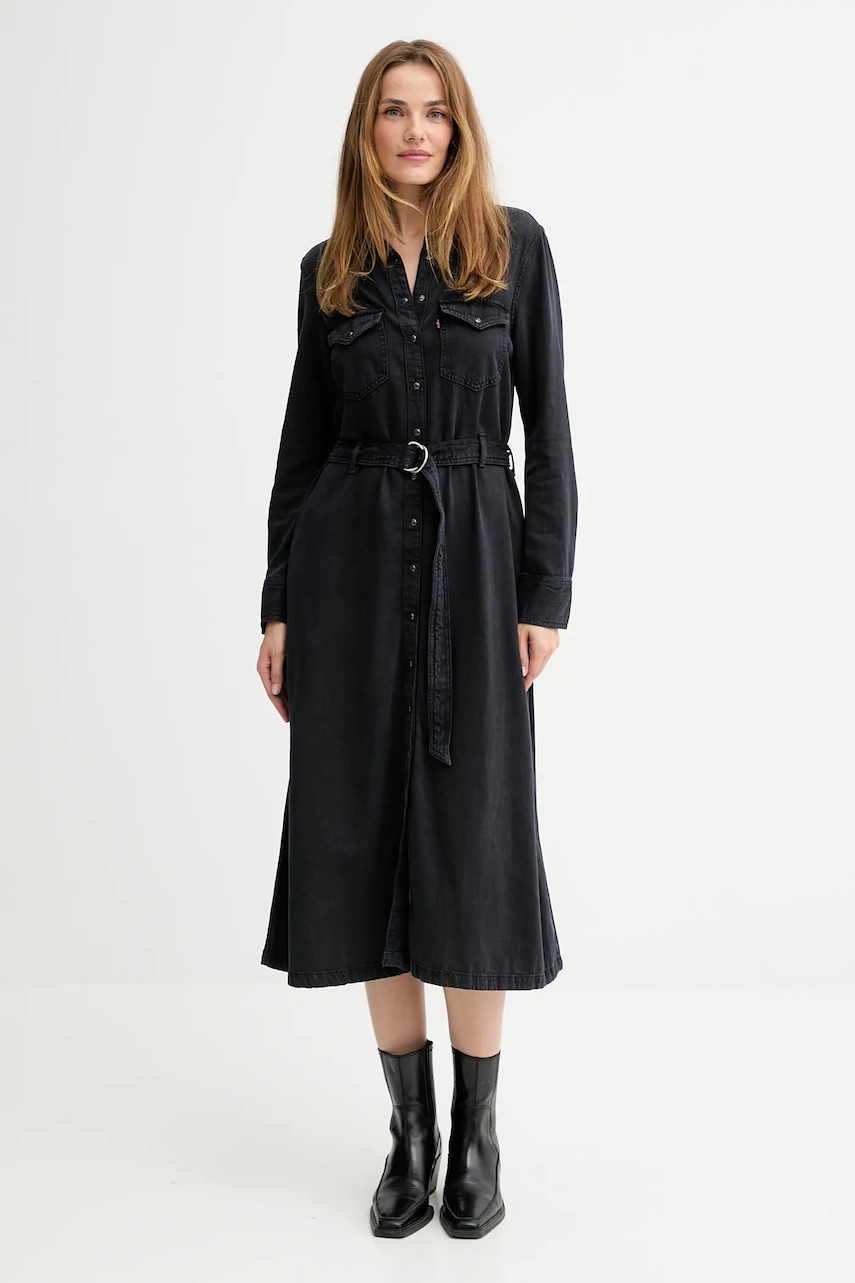 Levně Džínové šaty Levi's černá barva, midi, 004H3