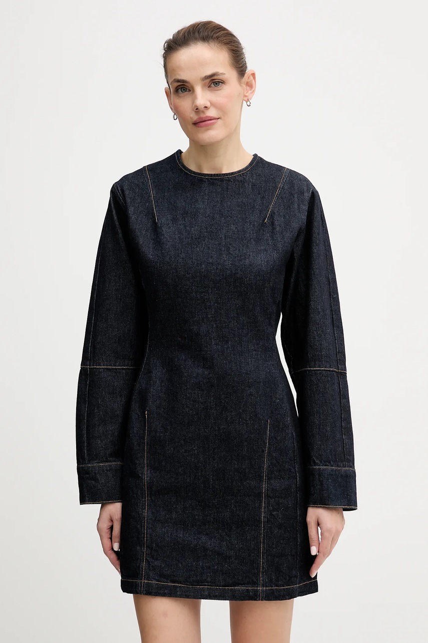 Levně Džínové šaty Calvin Klein Jeans tmavomodrá barva, mini, LV047D703G