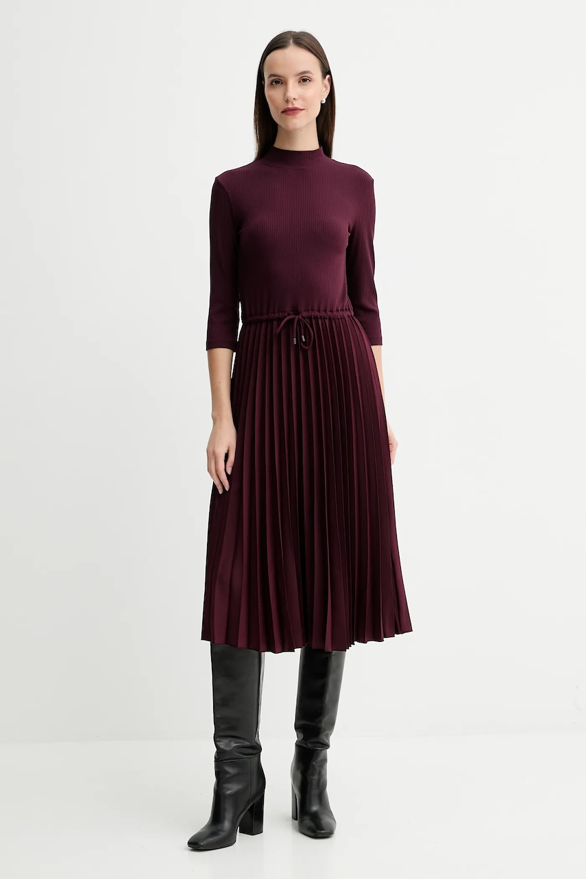 Levně Šaty Tommy Hilfiger vínová barva, midi, WW0WW46138