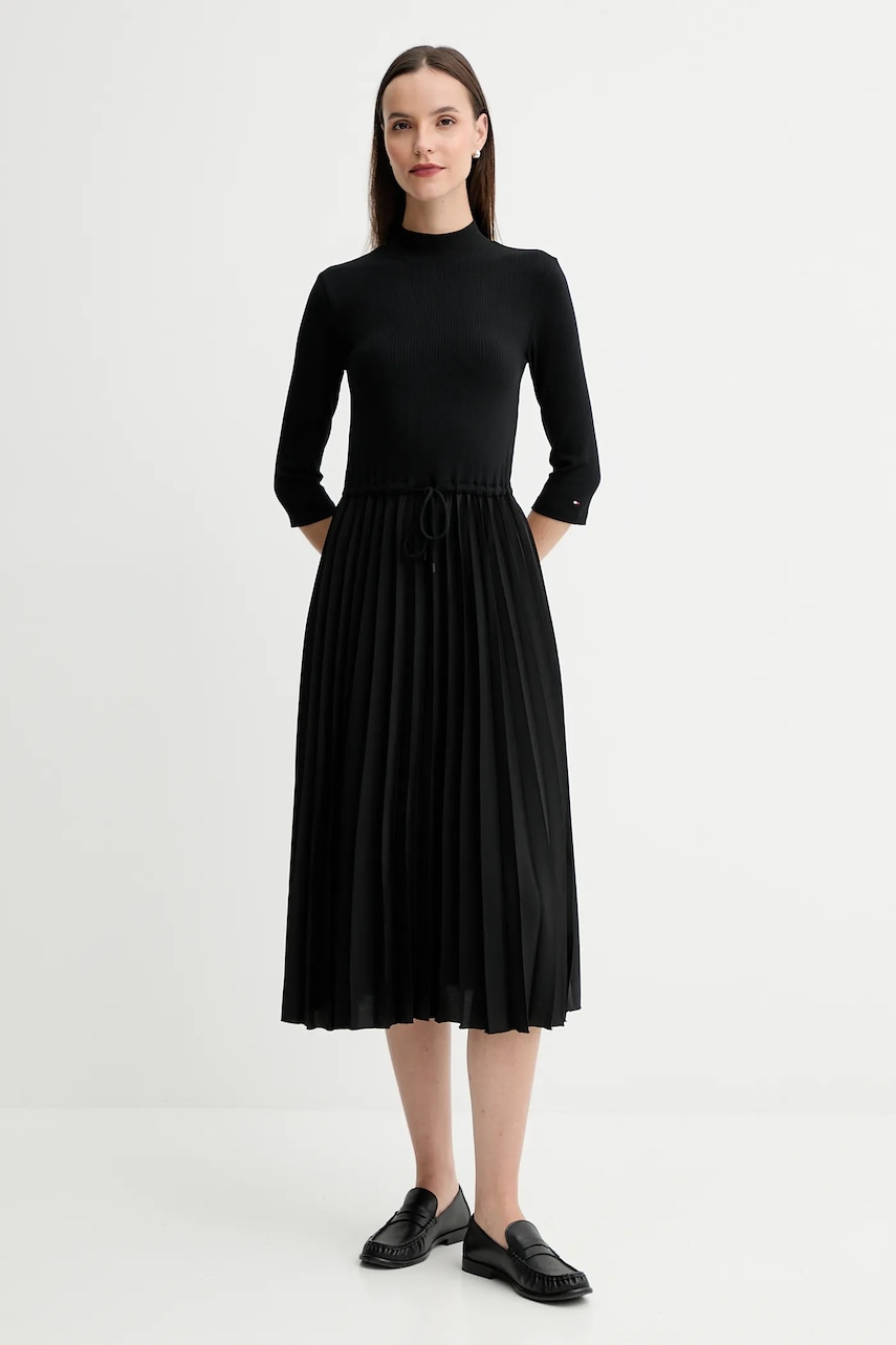 Levně Šaty Tommy Hilfiger černá barva, midi, WW0WW46138