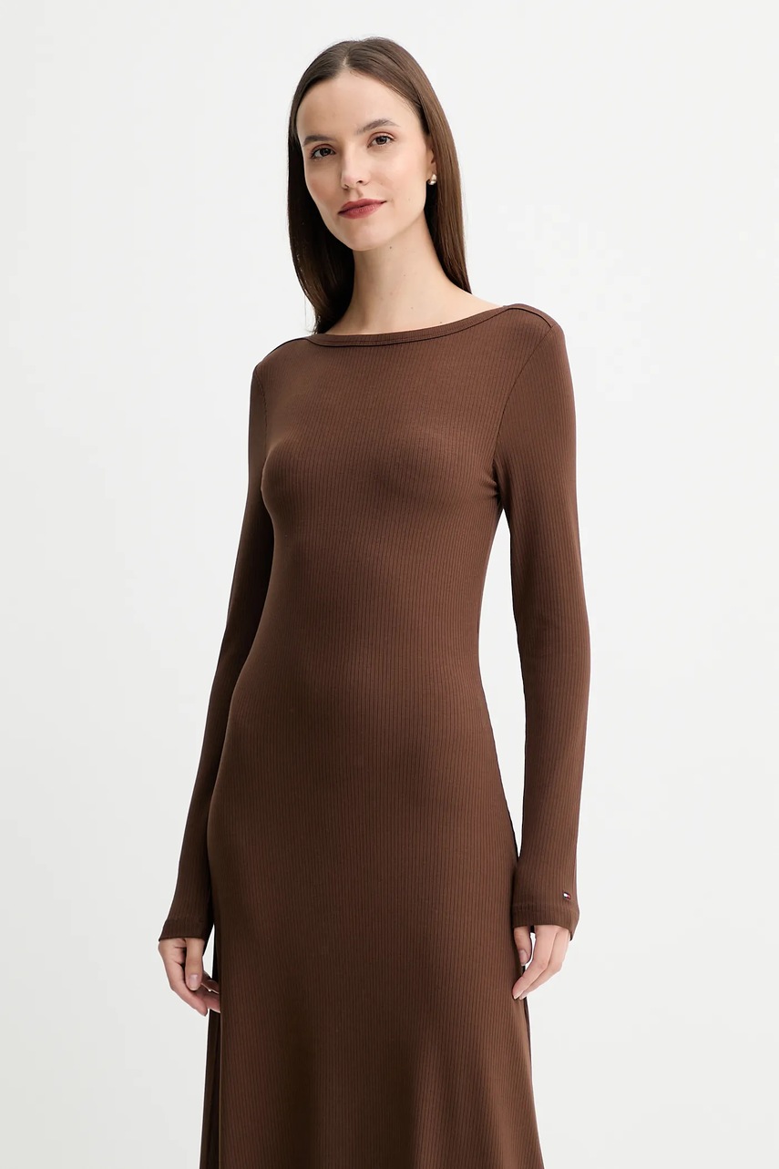 Платье Tommy Hilfiger цвет коричневый midi расклешённое WW0WW47066