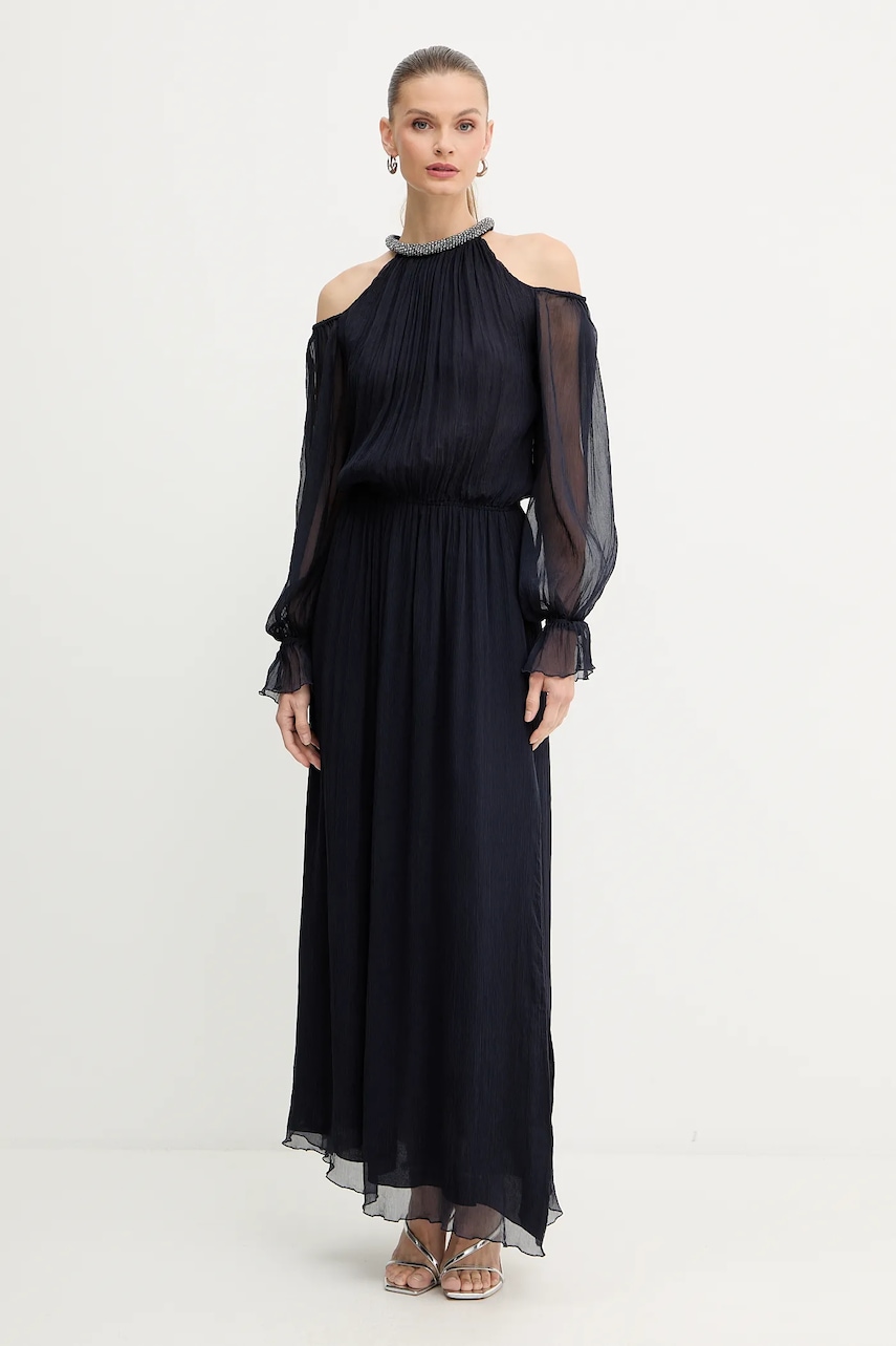 Luisa Spagnoli rochie de matase culoarea bleumarin, maxi, evazați, 542359