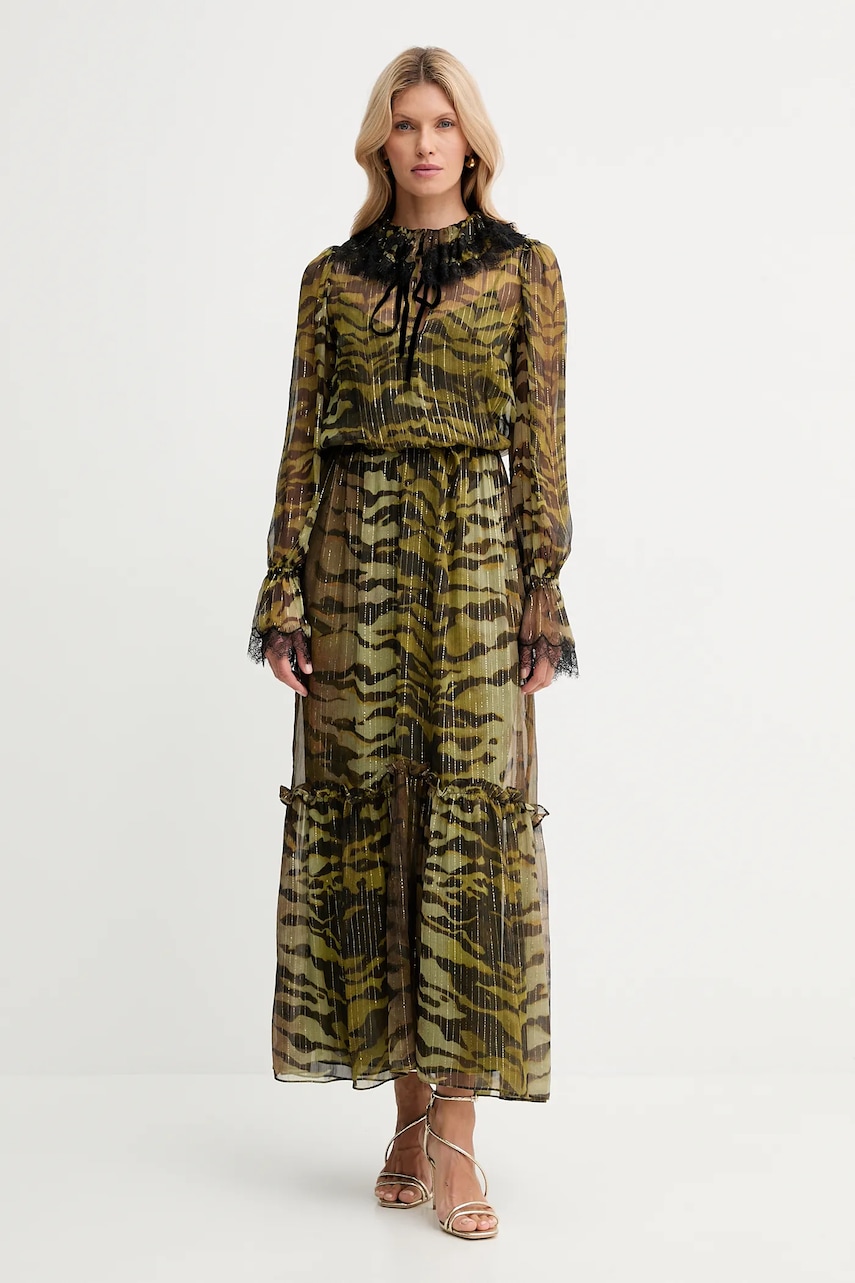 Luisa Spagnoli rochie de mătase culoarea verde, maxi, evazați, 542356