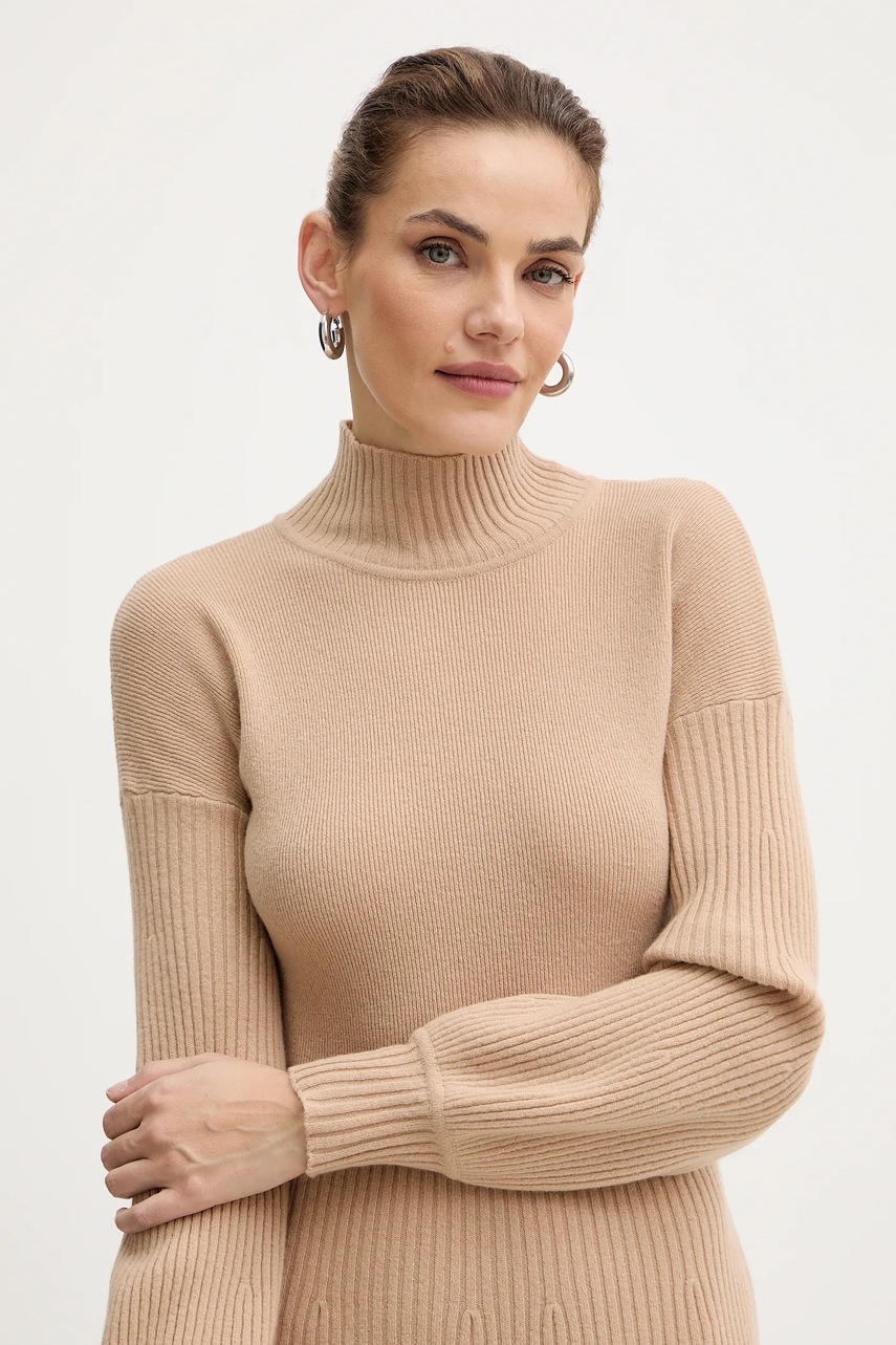 Вовняна сукня Luisa Spagnoli колір бежевий maxi облягаюча 100209