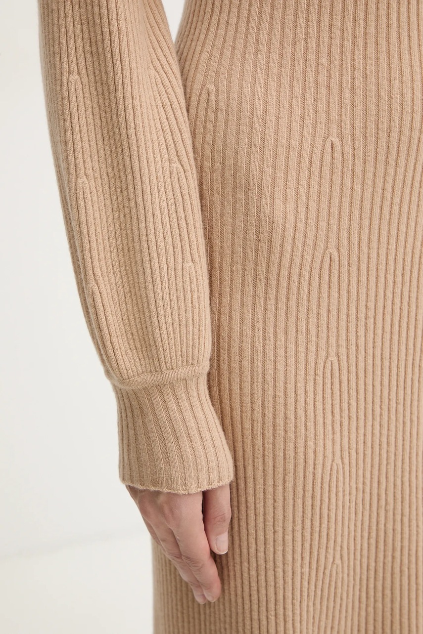 Вовняна сукня Luisa Spagnoli колір бежевий maxi облягаюча 100209