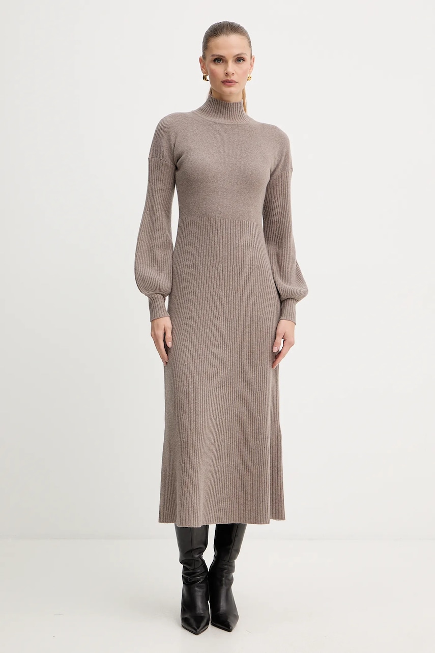 Luisa Spagnoli rochie din lână culoarea maro, maxi, mulată, 100209