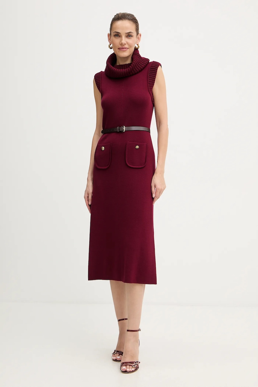 Luisa Spagnoli rochie din lână culoarea bordo, midi, evazați, 100242