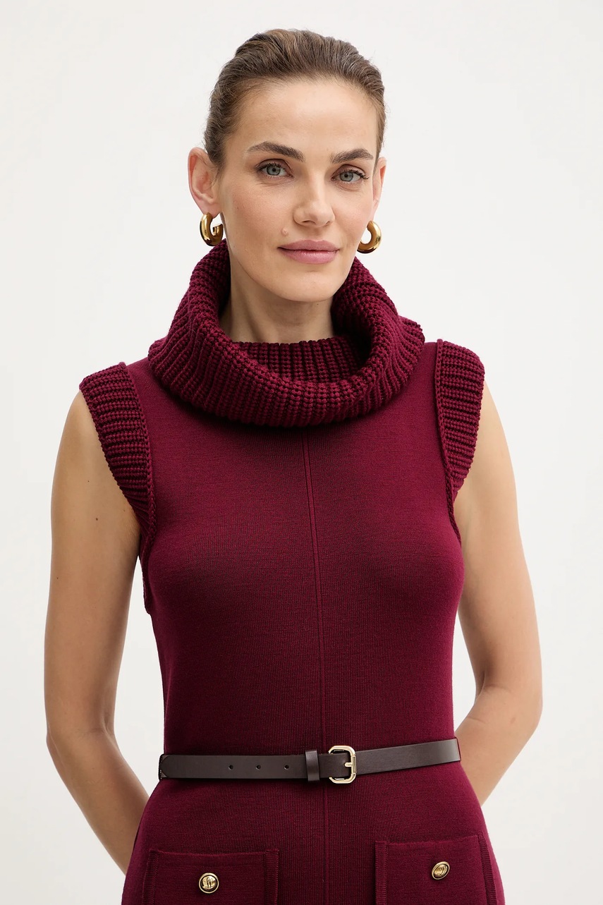 Вовняна сукня Luisa Spagnoli колір бордовий midi розкльошена 100242