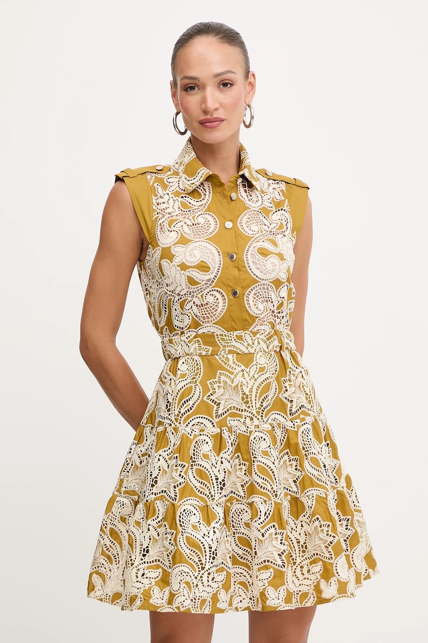 Morgan rochie din bumbac culoarea verde, mini, evazați, ROILA