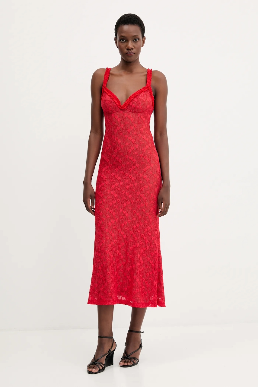 Bardot rochie culoarea rosu, maxi, evazati, 59964DB