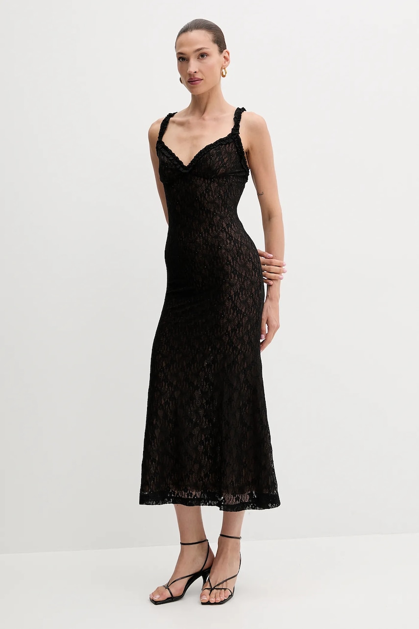 Bardot rochie culoarea negru, maxi, evazati, 59964DB