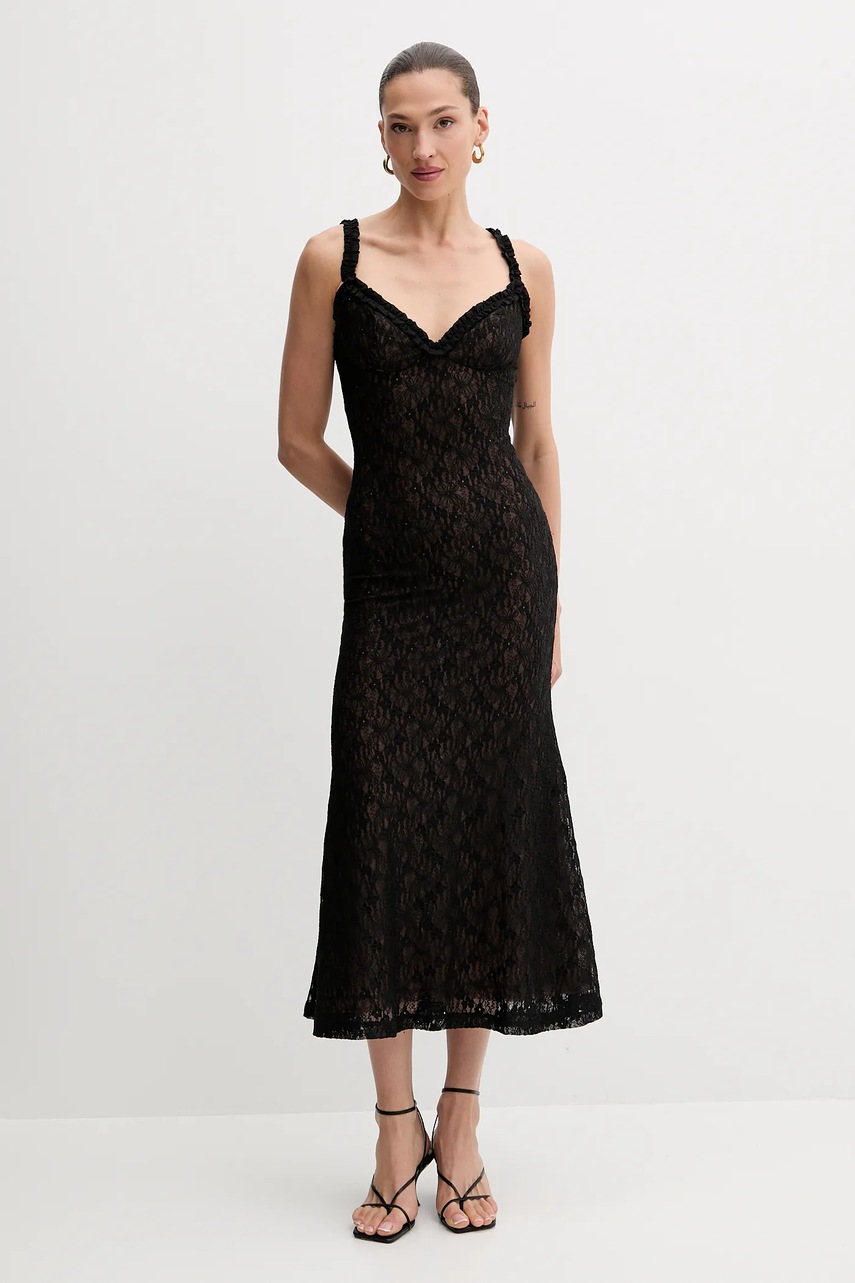 Сукня Bardot колір чорний maxi розкльошена 59964DB