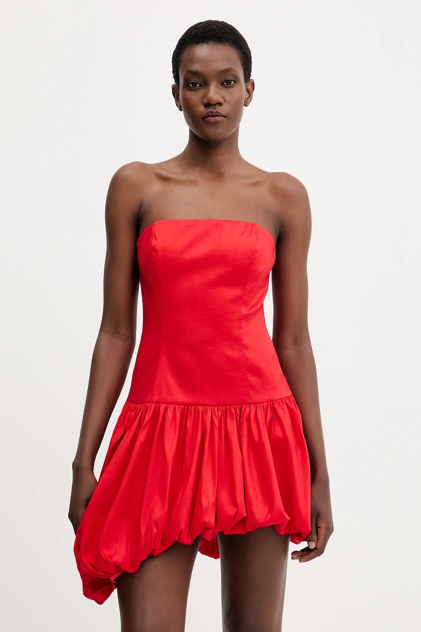 Bardot rochie culoarea rosu, mini, evazati, 59981DB