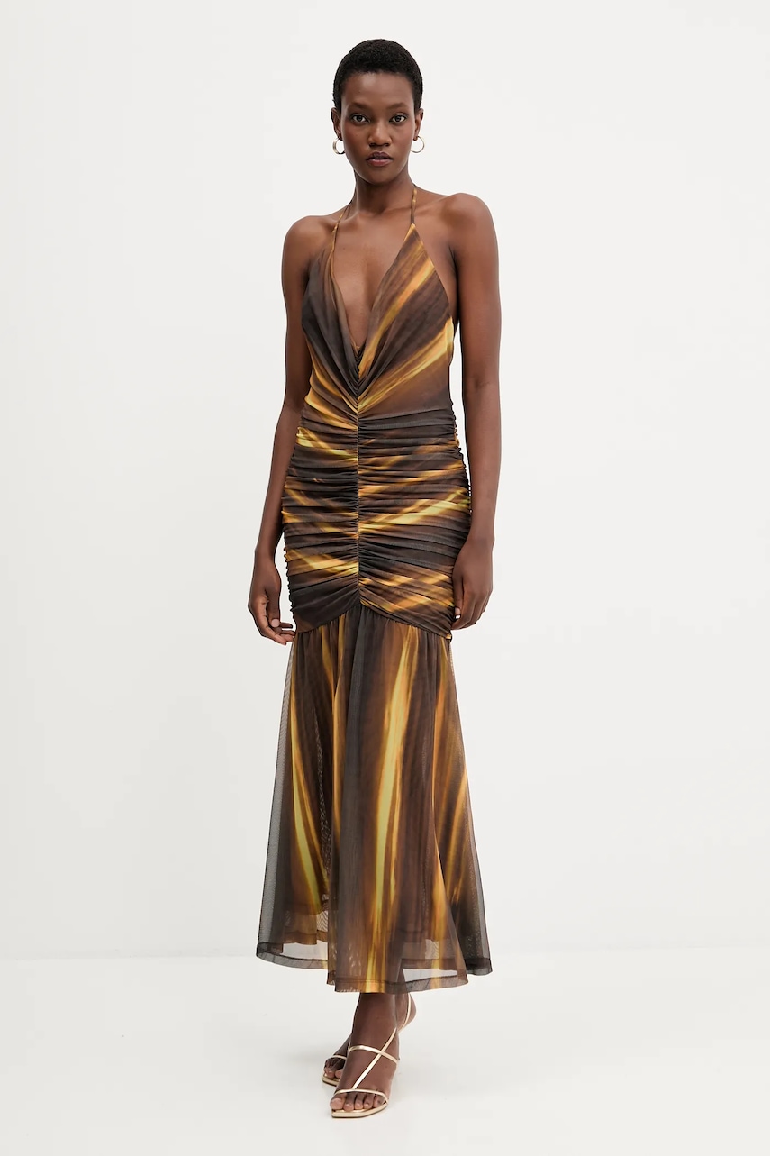 Bardot rochie culoarea maro, maxi, mulata, 59999DB
