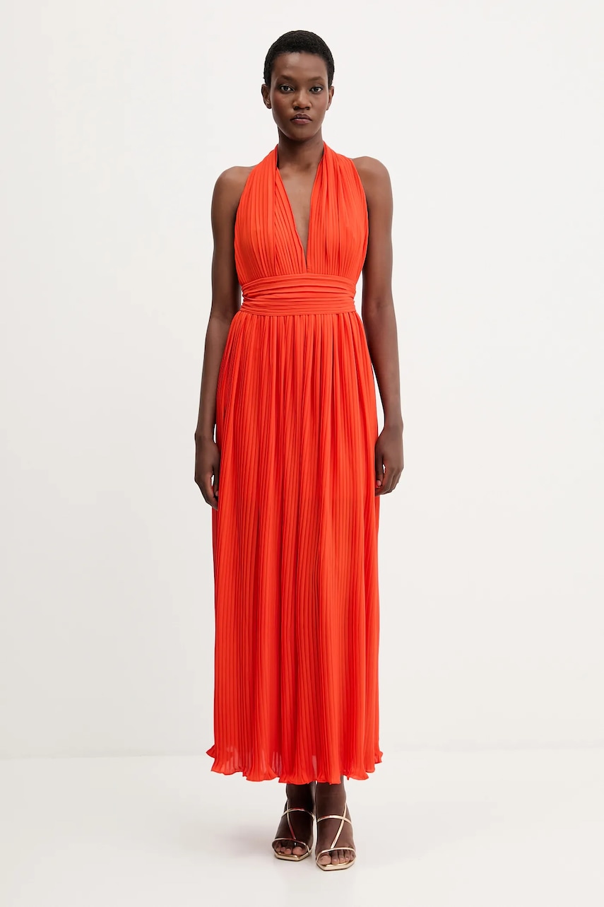 Bardot rochie culoarea portocaliu, maxi, evazati, 60031DB