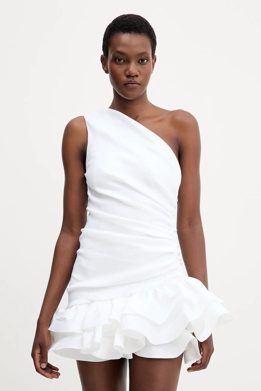 Bardot rochie culoarea alb, mini, evazati, 60037DB