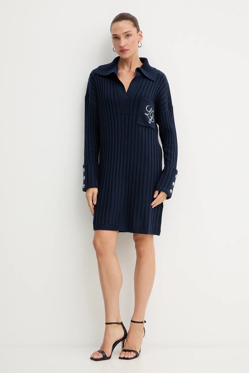 Платье с добавлением шерсти Liu Jo цвет синий mini oversize MF5049 MA51I