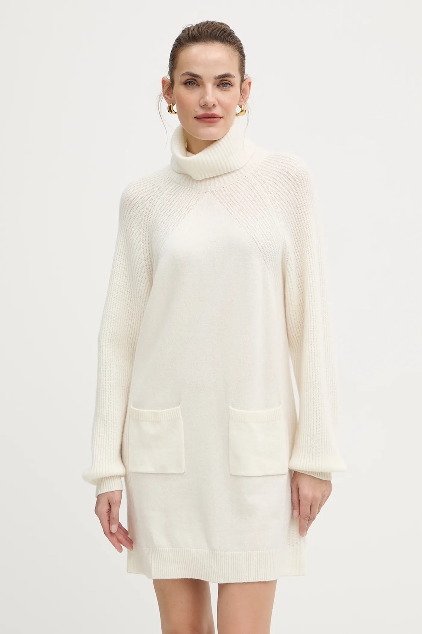 Vlněné šaty Liu Jo bílá barva, mini, MF5063 MS009