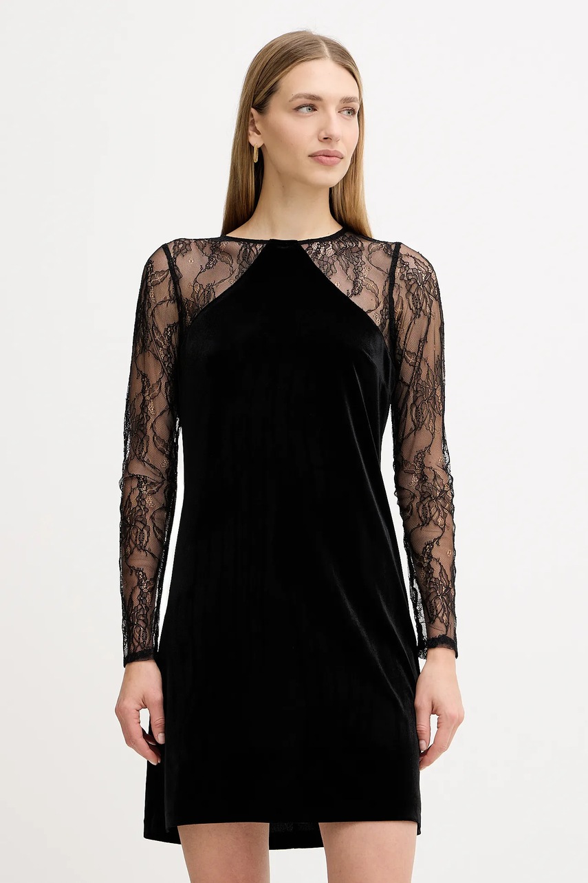 Liu Jo sukienka welurowa kolor czarny mini dopasowana MF5466 J4952