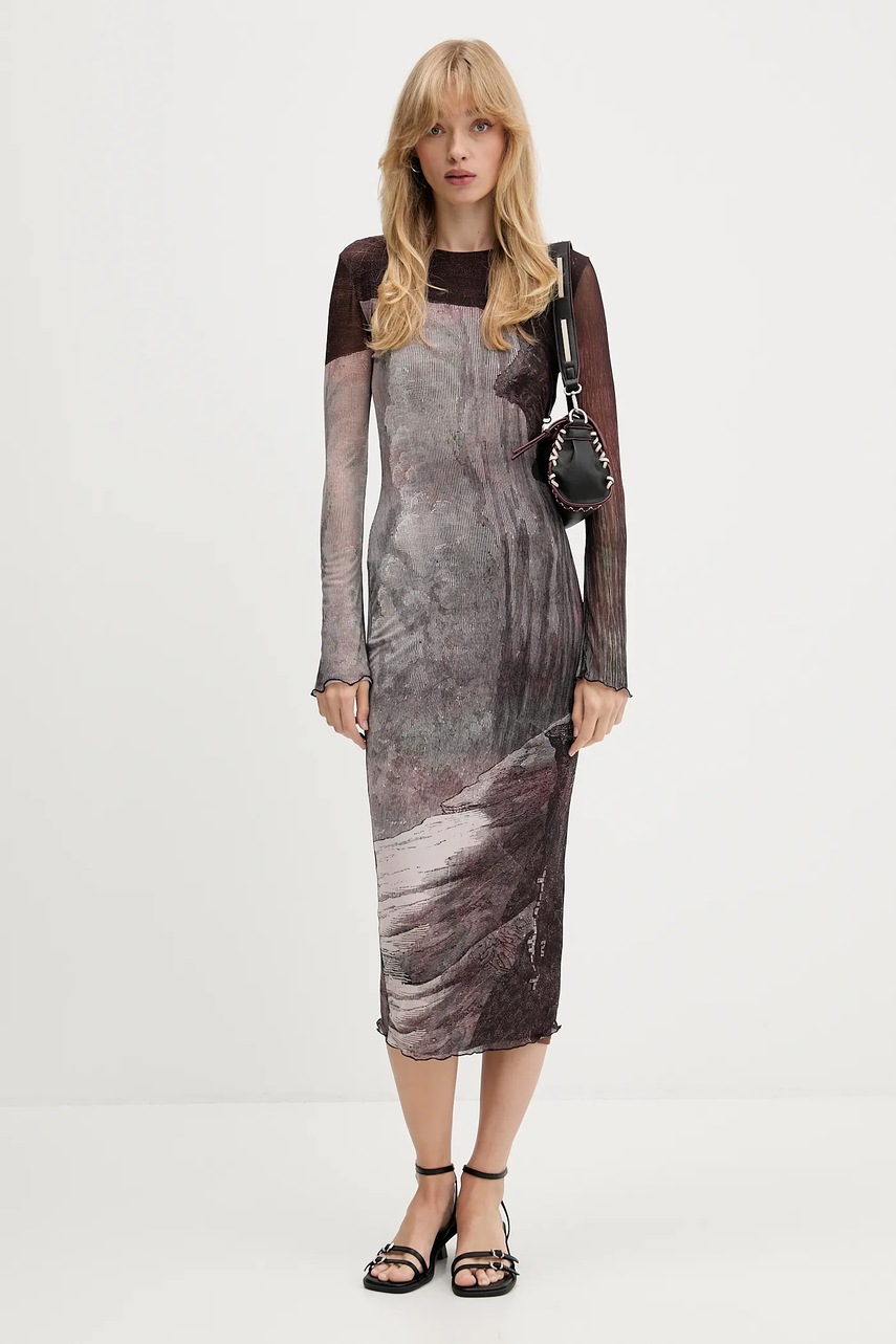Сукня Desigual ABYSS LACROIX колір коричневий midi облягаюча 25WWVK01