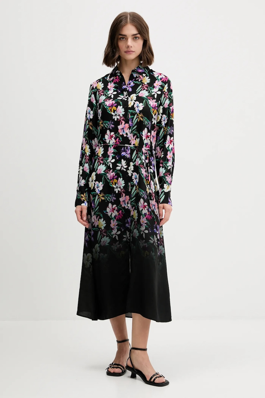 Desigual rochie CAMISERO ACRIL culoarea negru, midi, drept, 25WWVW11