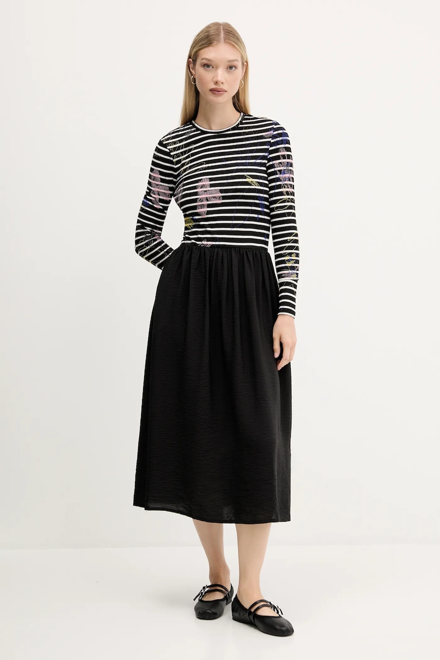 Desigual rochie RAYA HIBRIDA culoarea negru, midi, evazați, 25WWVW15