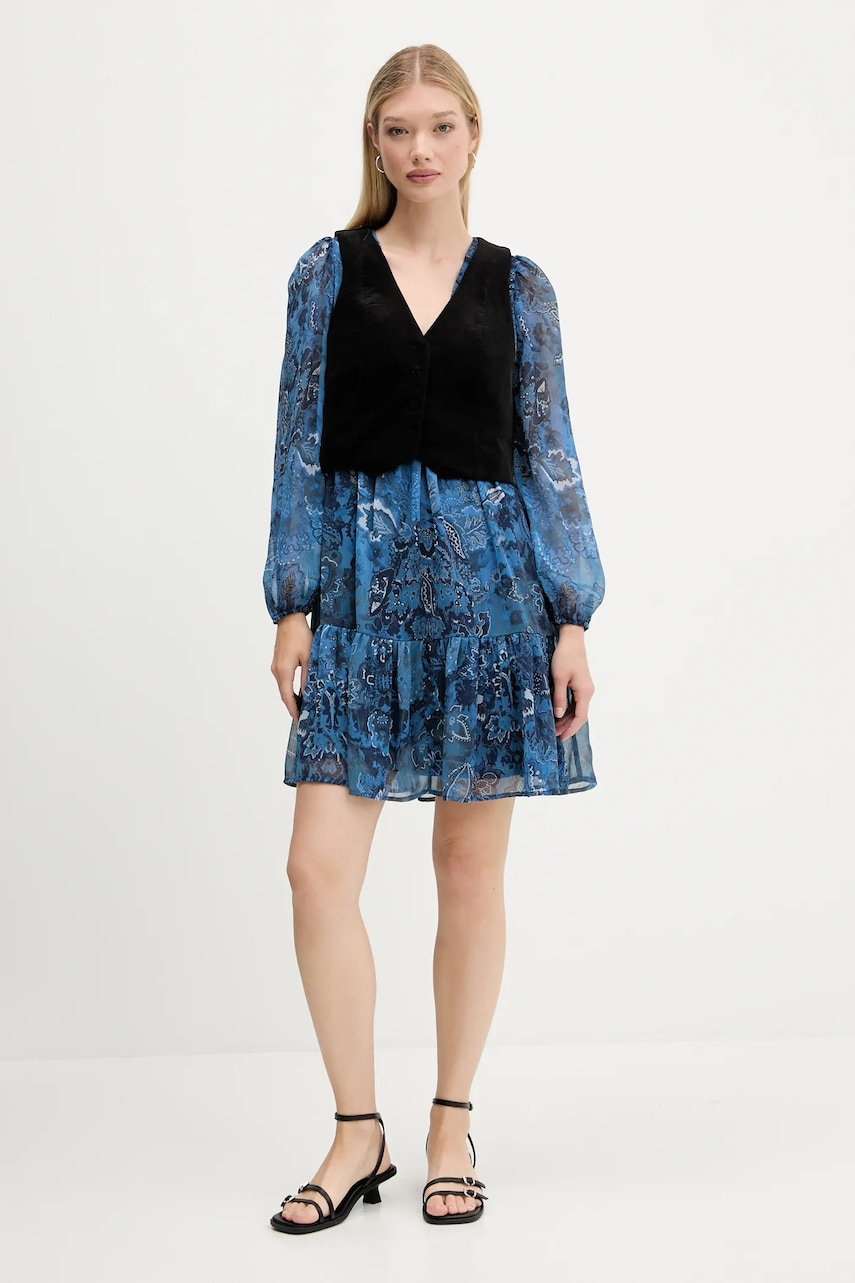 Desigual rochie și vestă CHALECO culoarea bleumarin, mini, evazată 25WWVW27