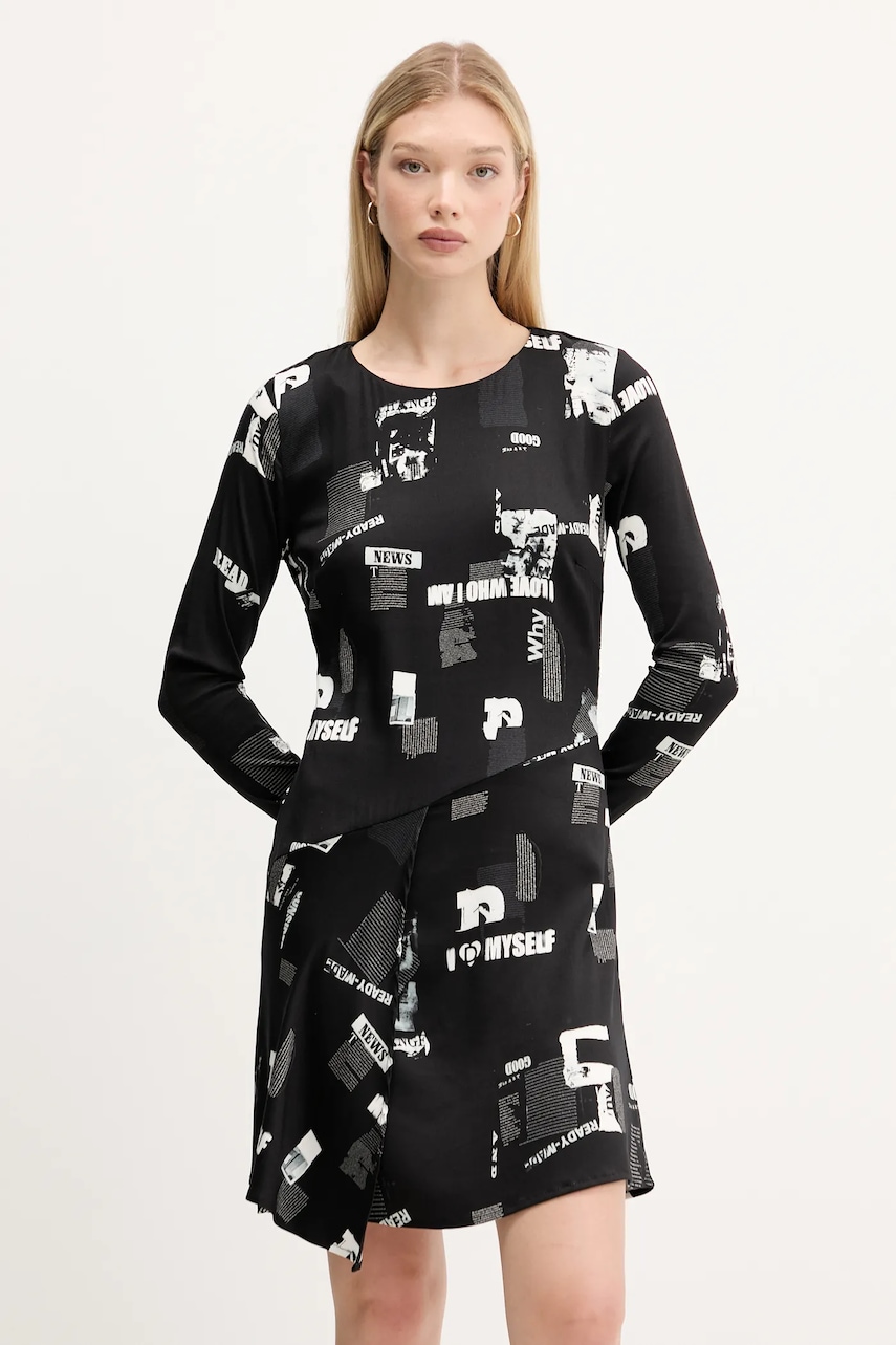 Desigual rochie NEWSCORTO culoarea negru, mini, evazați, 25WWVW29