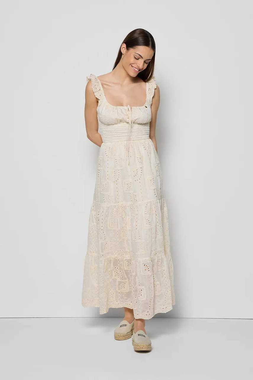 Bizuu rochie ROCHELLE culoarea bej, midi, evazați, ROCHELLE KREMOWY