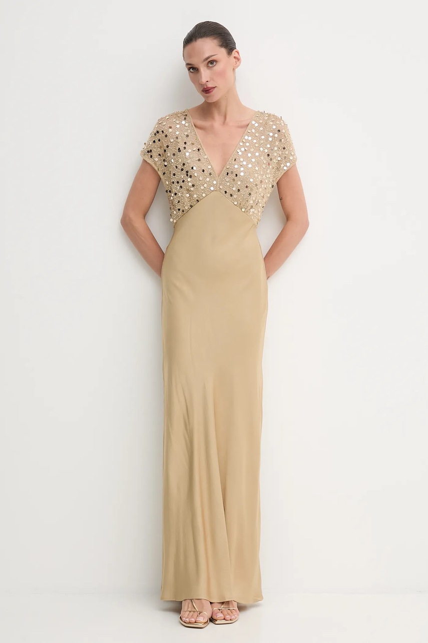 Сукня Never Fully Dressed колір золотий maxi розкльошена NFDDR2230