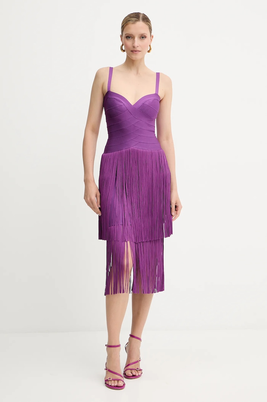 Herve Leger rochie Georgia culoarea violet, mini, mulata, FRI8525605