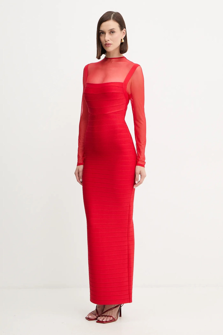 Herve Leger rochie Ella culoarea roșu, midi, mulată, HLT8525928