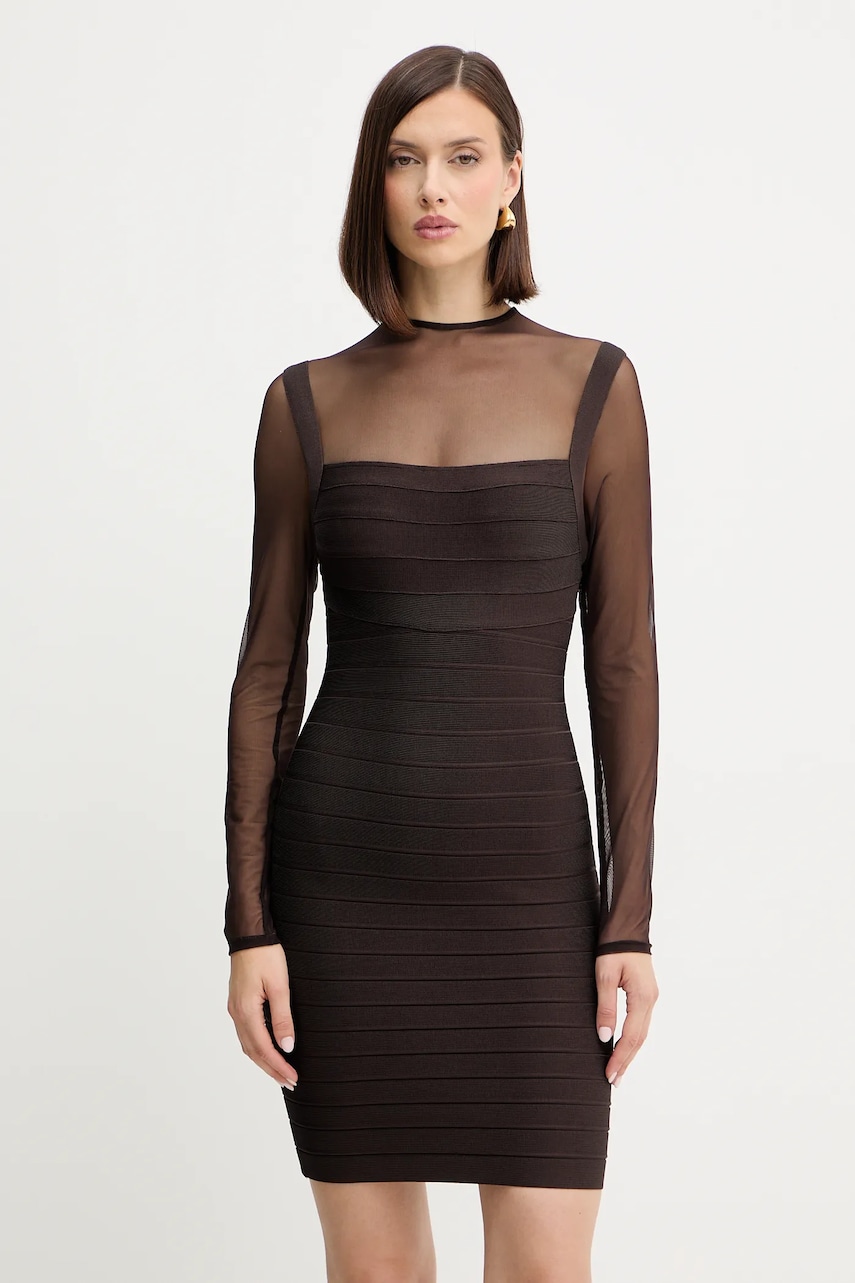 Herve Leger rochie Amy culoarea maro, mini, mulată, HLT8539685