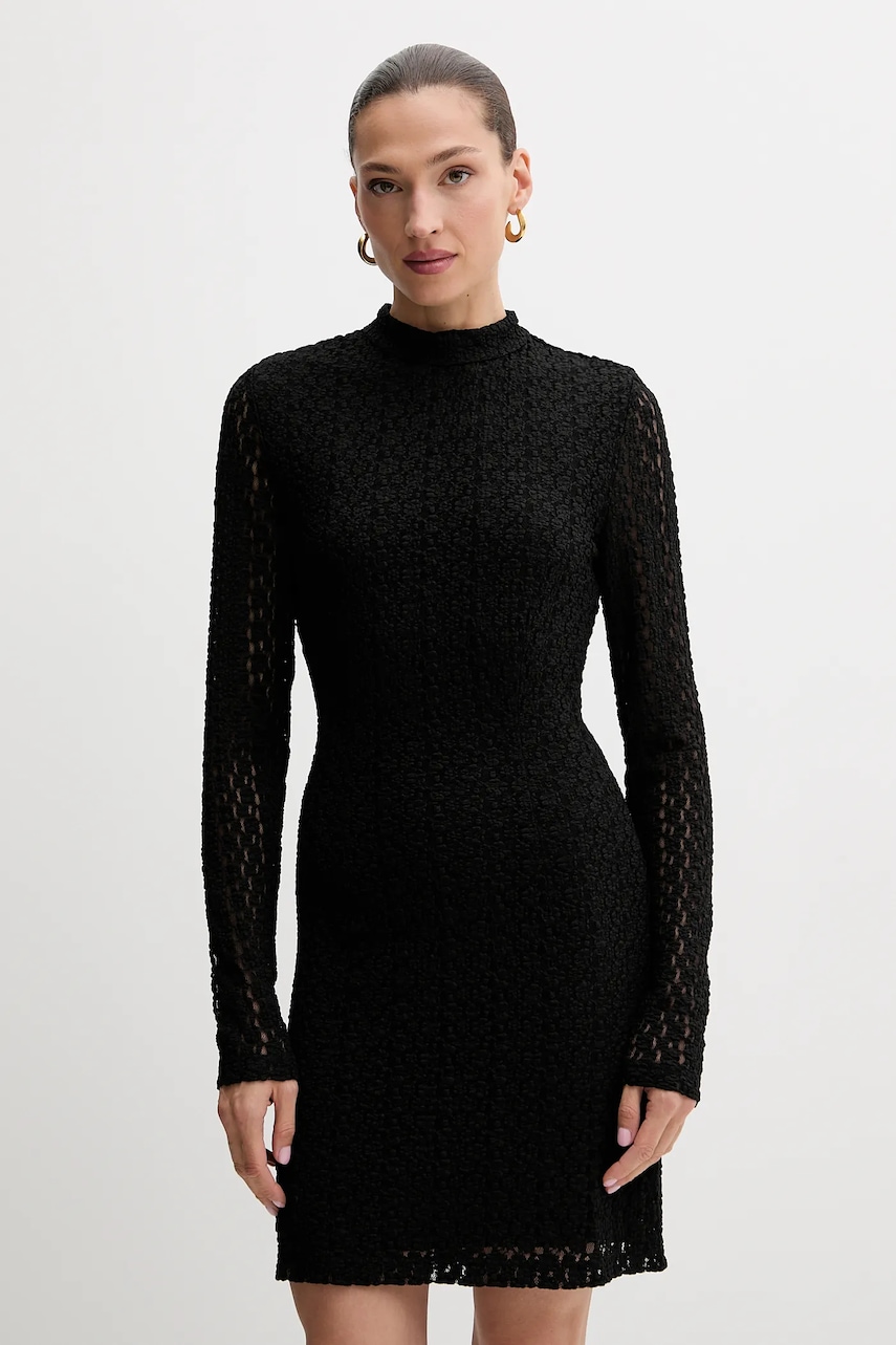 Bardot rochie culoarea negru, mini, evazați, 57152DB1