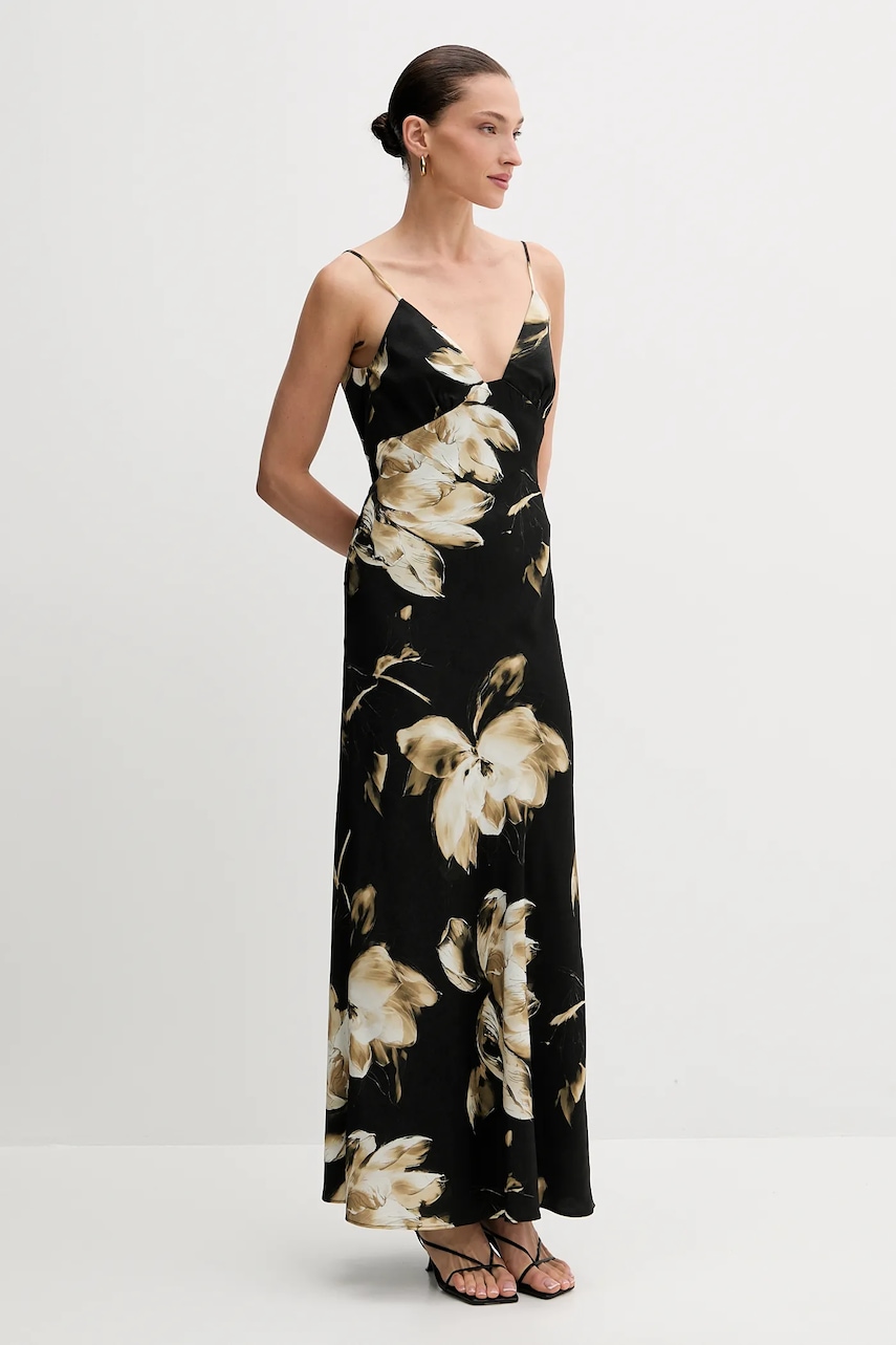 Bardot rochie culoarea negru, maxi, drept, 57516DB8