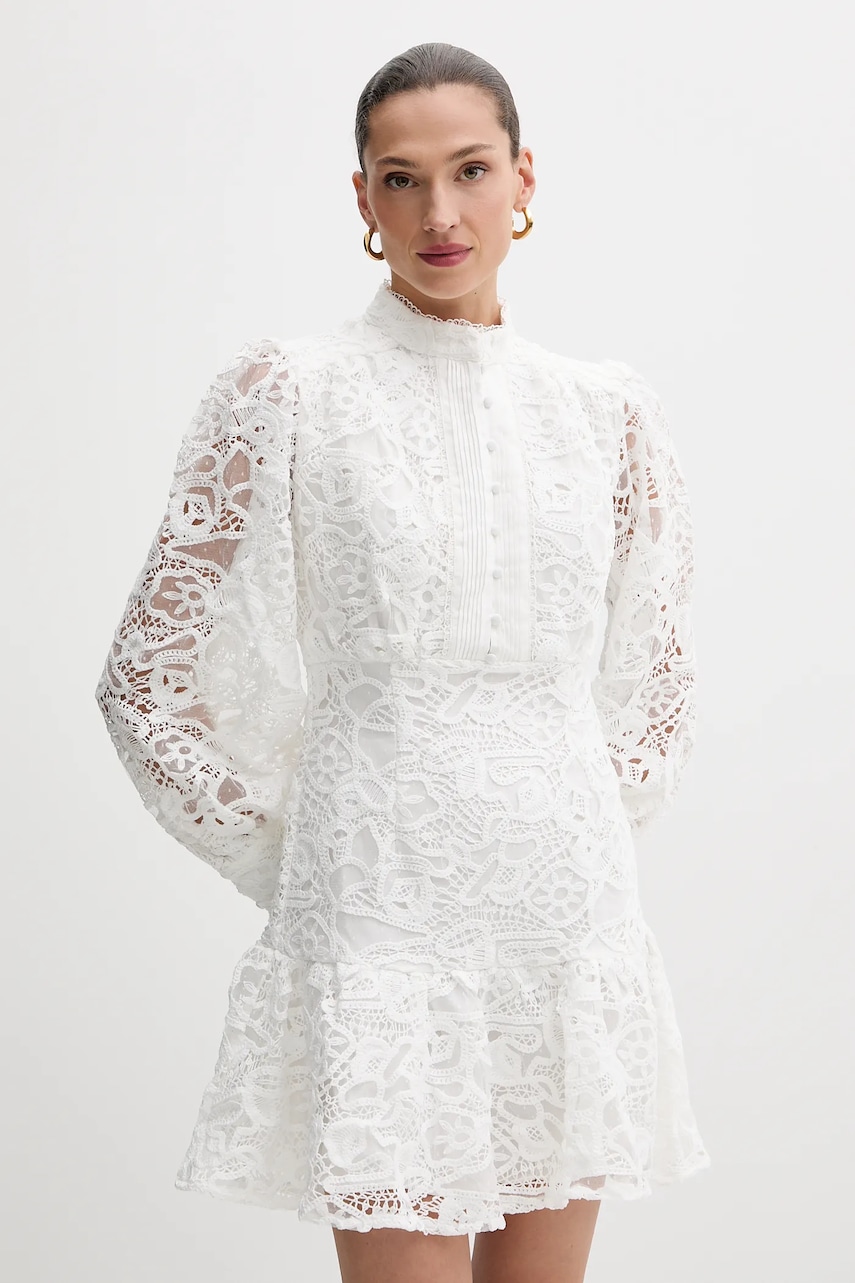 Bardot rochie culoarea alb, mini, evazați, 58421DB6