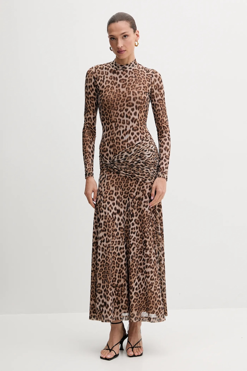 Bardot rochie culoarea maro, maxi, evazați, 58853DB8