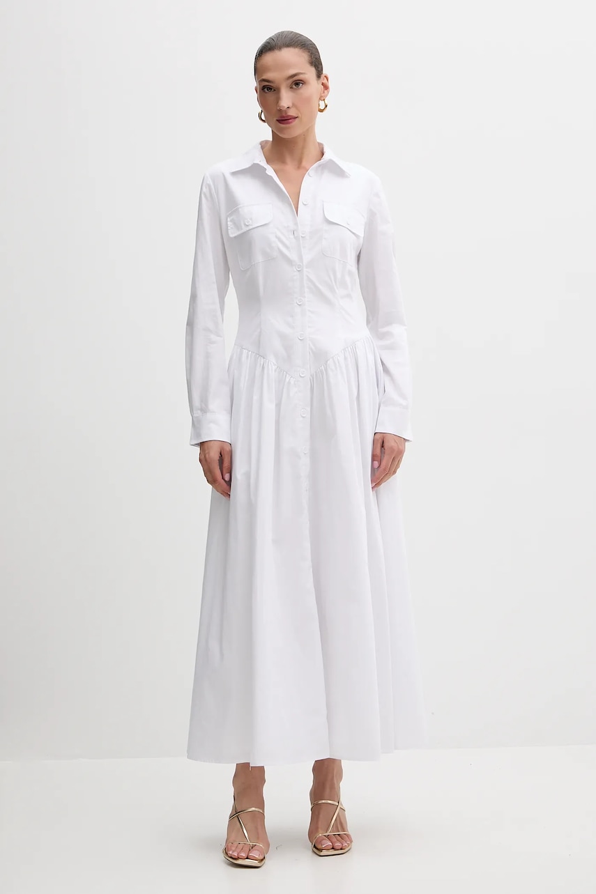 Bardot rochie din bumbac culoarea alb, maxi, evazați, 60066DB