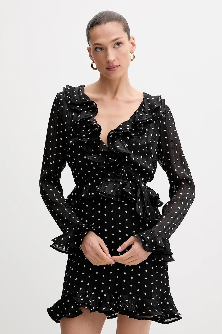 Bardot rochie culoarea negru, mini, evazați, 60115DB