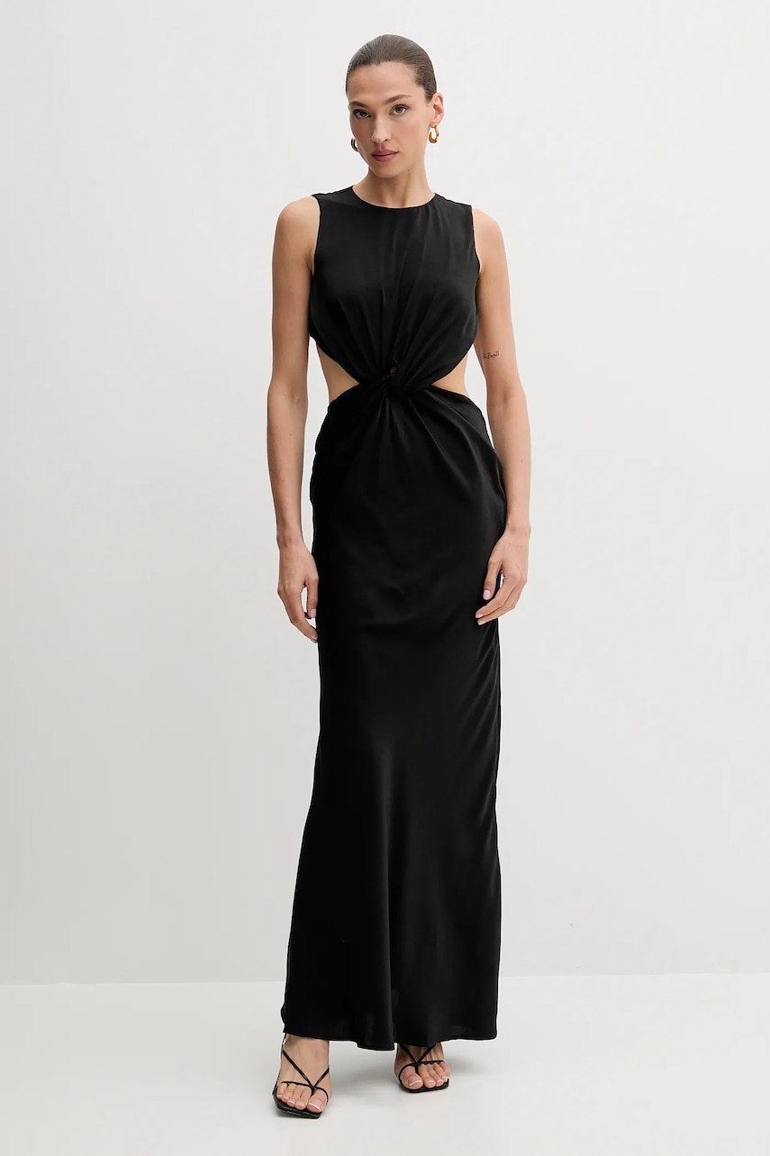 Bardot rochie culoarea negru, maxi, drept, 59915DB