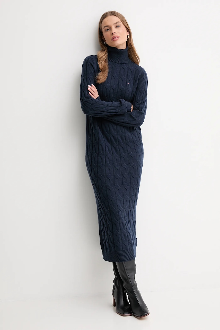 Платье с добавлением шерсти Tommy Hilfiger цвет синий maxi прямое WW0WW46429 Платье с добавлением шерсти Tommy Hilfiger цвет синий maxi прямое WW0WW46429