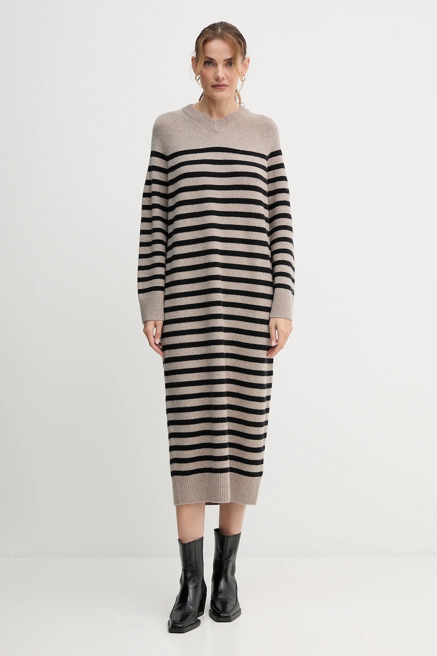 Levně Vlněné šaty Tommy Hilfiger béžová barva, midi, oversize, WW0WW46761